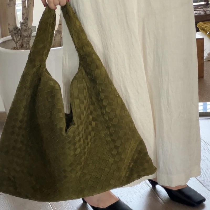 Women’s Large Suede Solid Color Streetwear Weave Square Zipper Underarm Bag