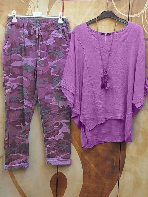 Women's Camouflage Pattern Scoop Neck Half Sleeve Sets