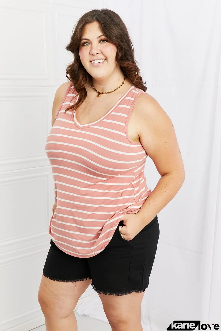 Zenana Find Your Path Full Size Sleeveless Striped Top