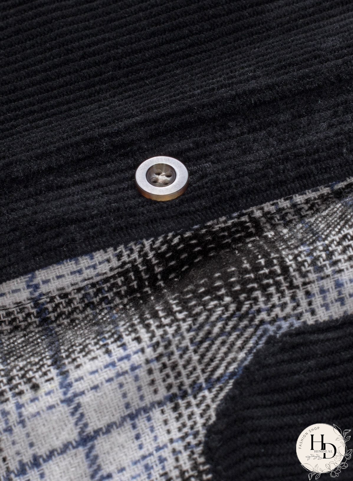 Double Take Plaid Color Block Dropped Shoulder Corduroy Shacket
