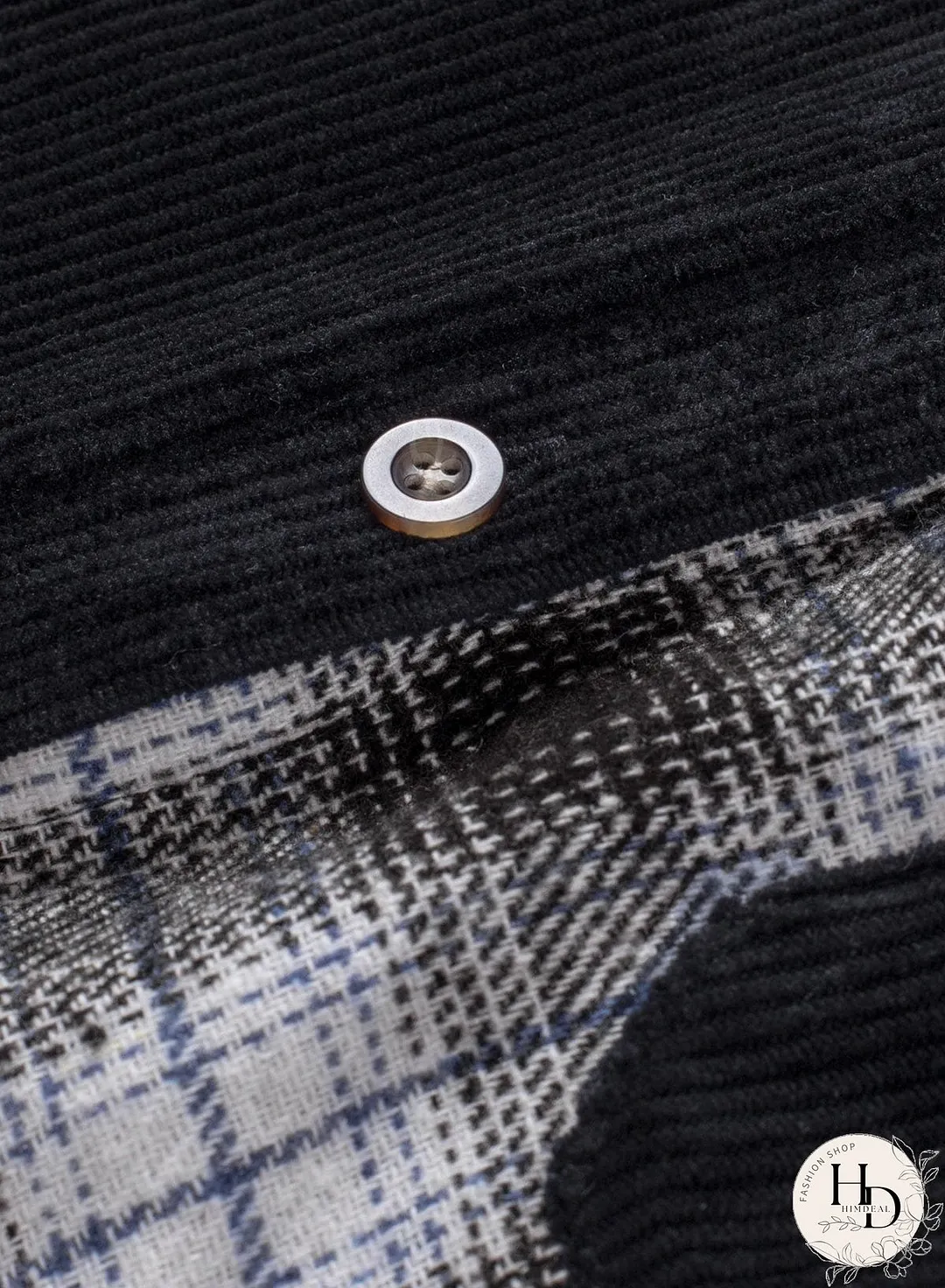 Double Take Plaid Color Block Dropped Shoulder Corduroy Shacket