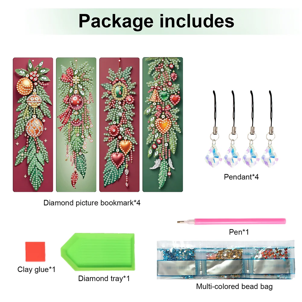 Christmas Tree A5 Size Diamond Painting Notebook Set with 4Pcs Bookmark Gift