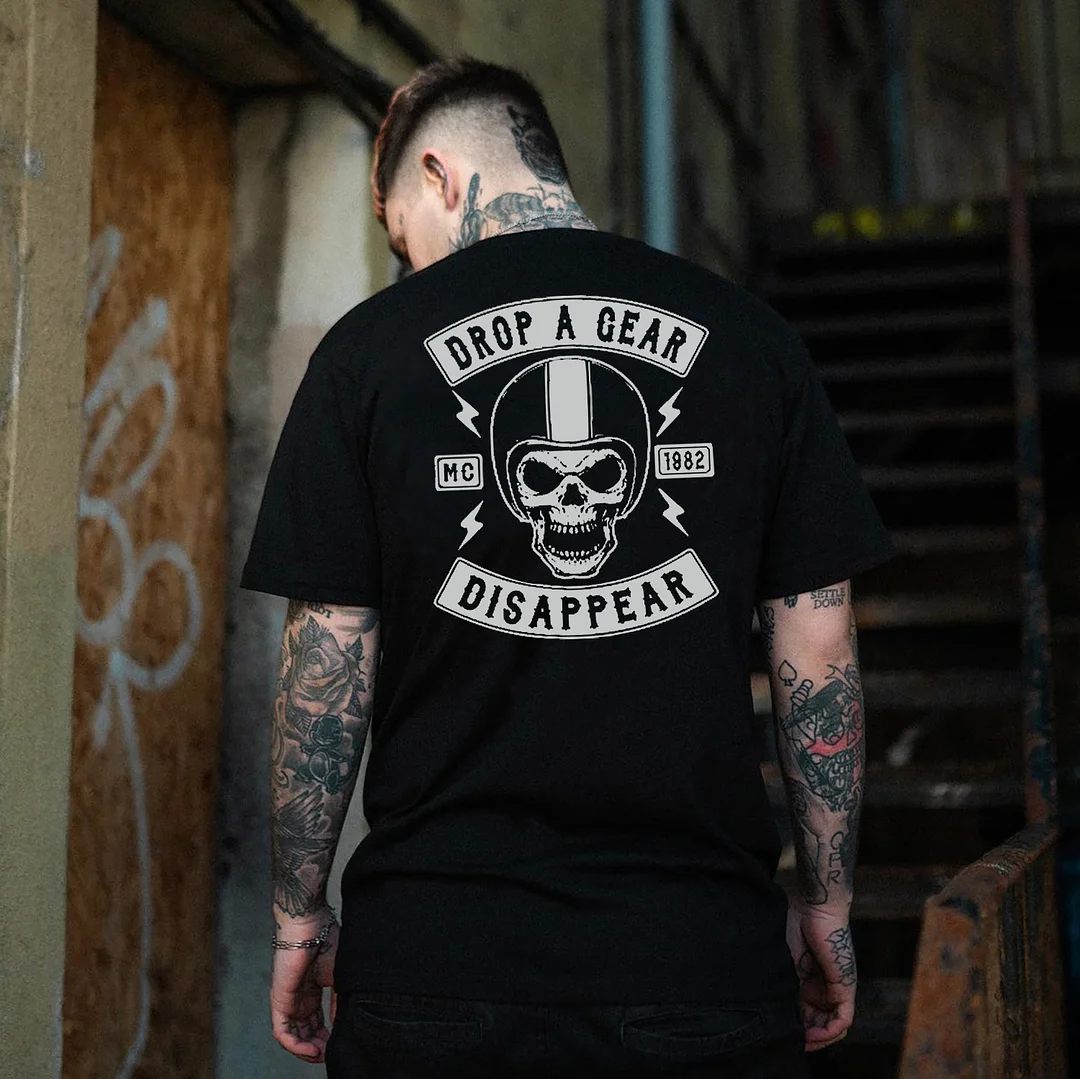 DROP A GEAR - DISAPPEAR Black Print T-shirt
