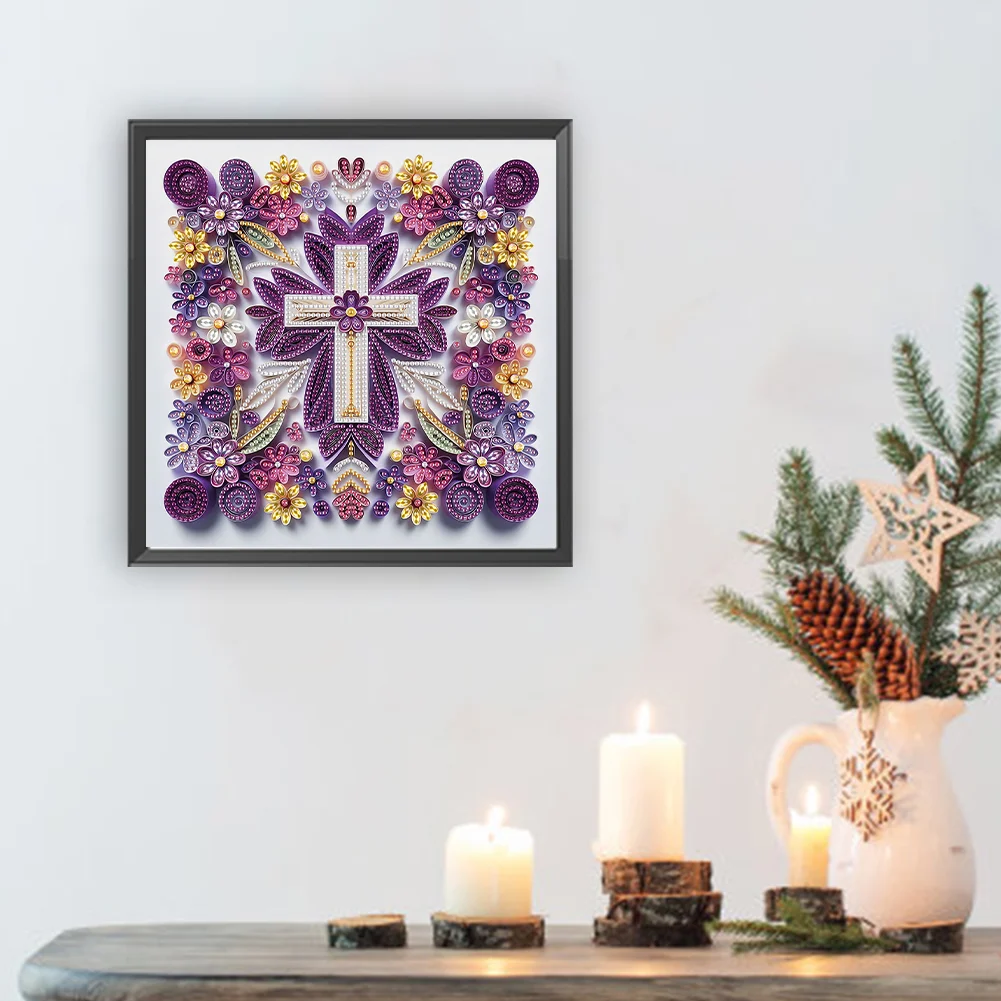 Diamond Painting - Partial Special Shaped Drill - Flower Cross(Canvas|30*30cm)