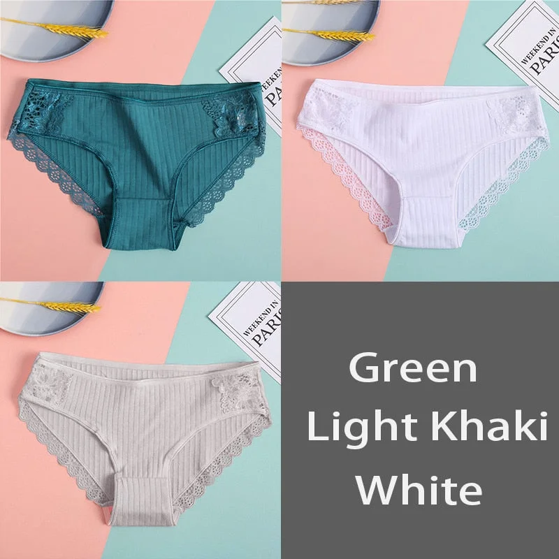 FINETOO M-XL Women Cotton Underpants Sexy Lace Panties Low-rise Briefs for Girls Comfortable Underwear 2020 Female Lingerie New