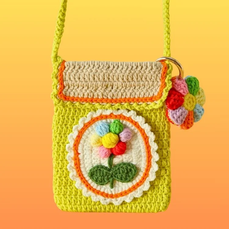 Lulusnow Handmade Yellow Flower Crochet Phone Bag
