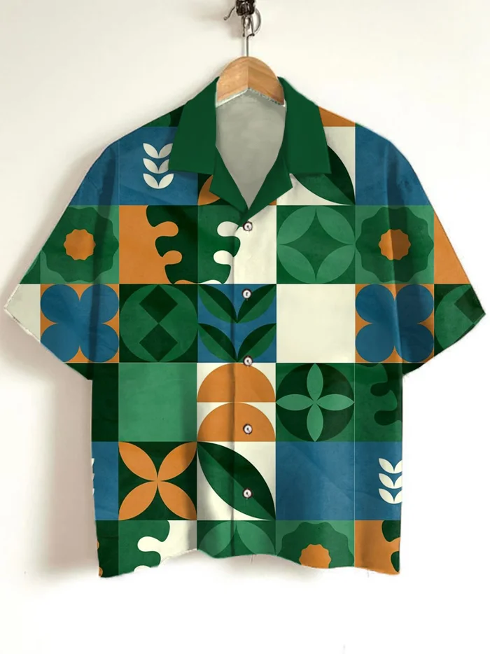 Men's Colorblock Geometric Pattern Print Shirt