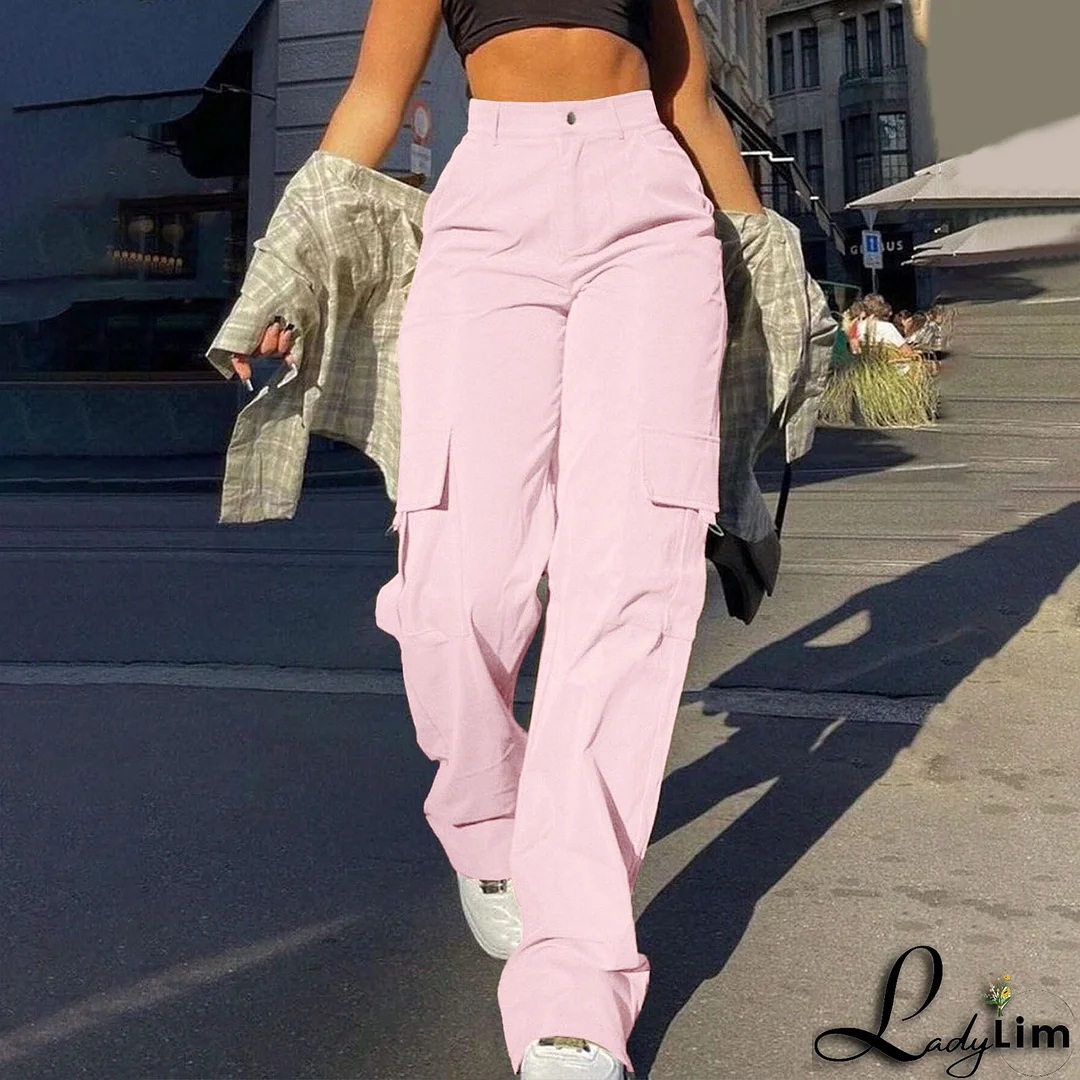 Ruched Pink Straight Leg Cargo Pants