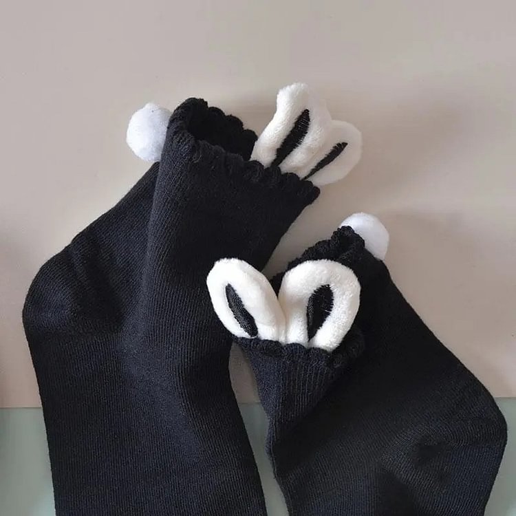 Cute Rabbit Ears Soft Sister Socks Female Cotton Socks Short Tube Girl Black And White