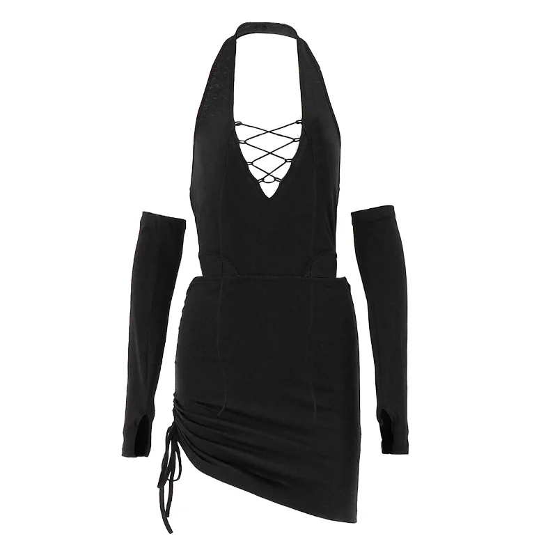 Brownm Brownm Summer New Sexy Back Hanging Neck Hollow Out Strap Suit Skirt Woman