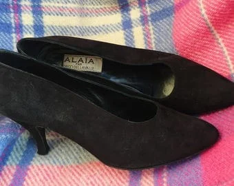 Pornhint Azzedine Alaia par Diego Dellavalle real / genuine suede leather black pumps / heels / shoes size 37,5