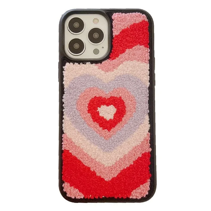 Heart Embroidered Plush Phone Case