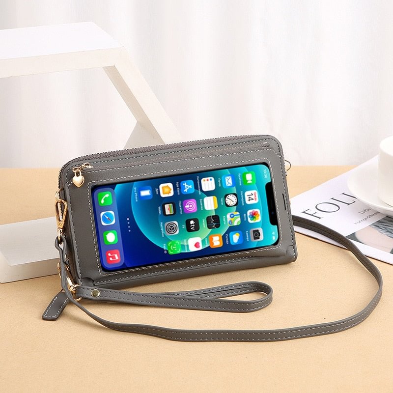 Women Long Crossbody Bag Female Simple Touch Screen Wrist Phone Purse Large Capacity Pure Color Leather Ladies Messenger Wallet
