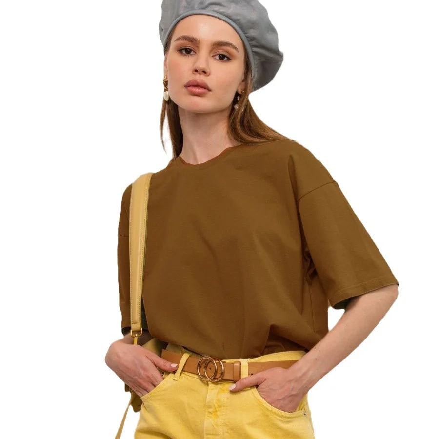 Athvotar Athvotar Hot Summer T-Shirt Women's Pure Cotton 16-Color Basic Loose Top Ins Soft T-Shirt