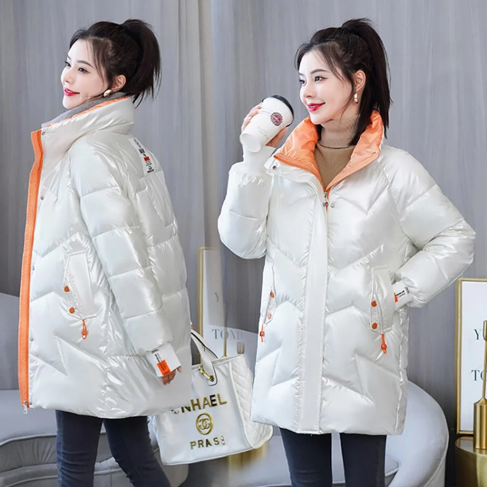 Vielleicht 2021 New Long Parkas Fashion Warm Winter Jackets For Women Casual Gloosy Parka Winter Coat Female Padded Outwear