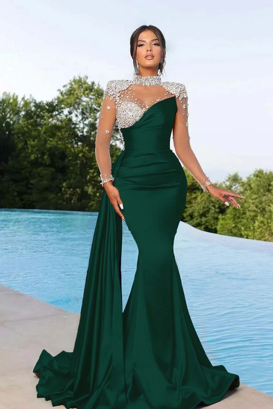 Sparkly Purple Mermaid Long Prom Dress with Accessory