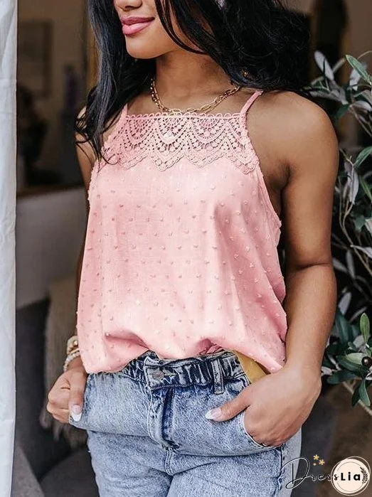 All-match Solid Color Lace Sleeveless Camisole for Women