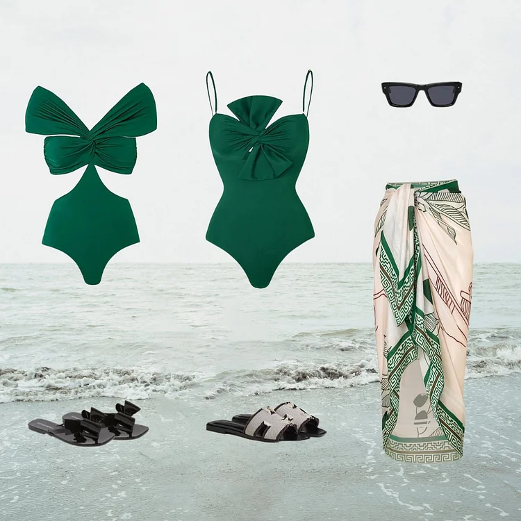 Bow Front One Piece Swimsuit and Sarong Flaxmaker
