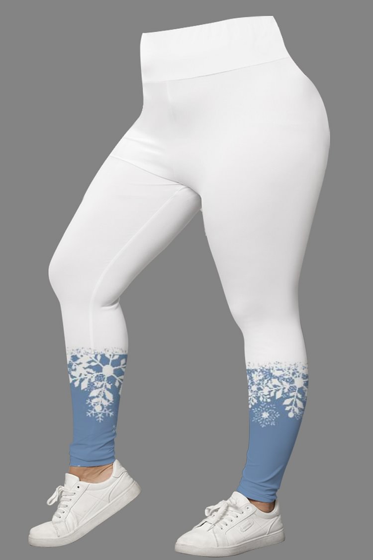 Flycurvy Plus Size Christmas Blue Snowman Snowflake Print Legging  flycurvy [product_label]