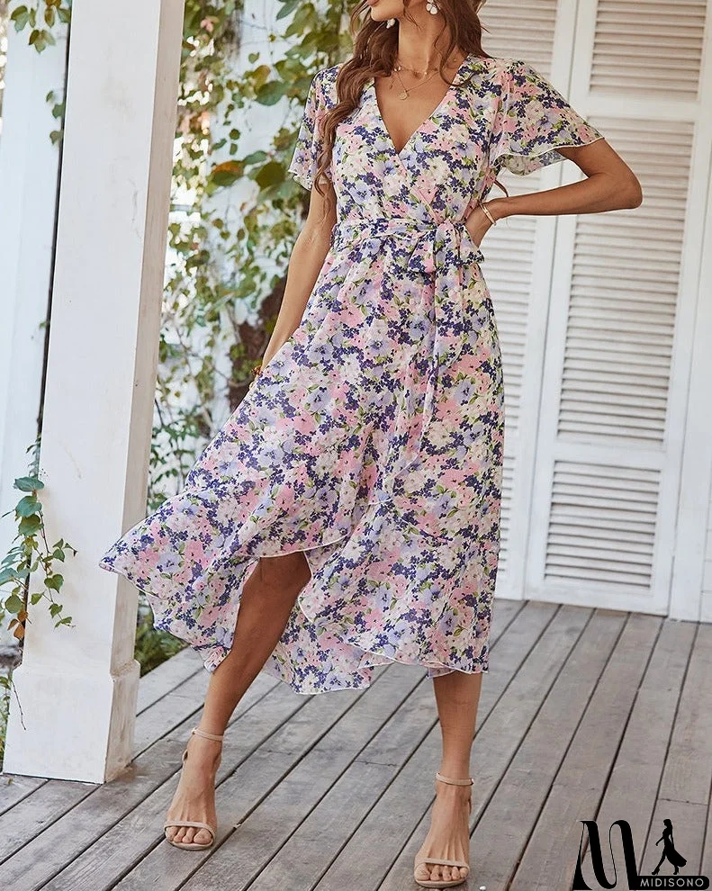 MidiSono - Floral Dream V-Neck Midi Dress