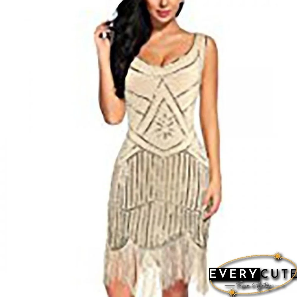 Vintage Dress Great Gatsby Dress 1920S Sequin Flapper Evening Dress Prom Tassel Hem Dress