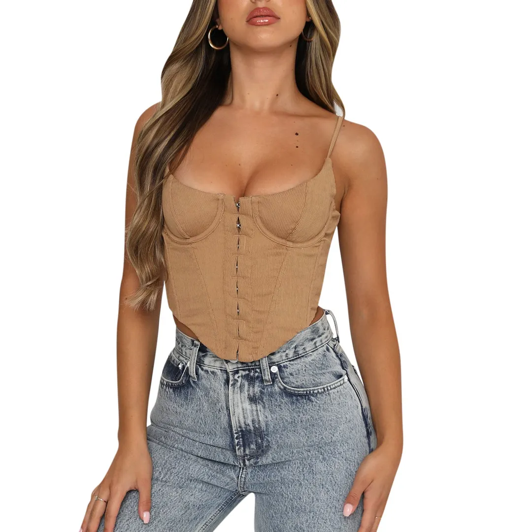 Sexy Spaghetti Strap Corset Camisoles Women Sling Crop Top Bustier Low Cut Backless Vest Lady Slim Fit Camis Solid Color