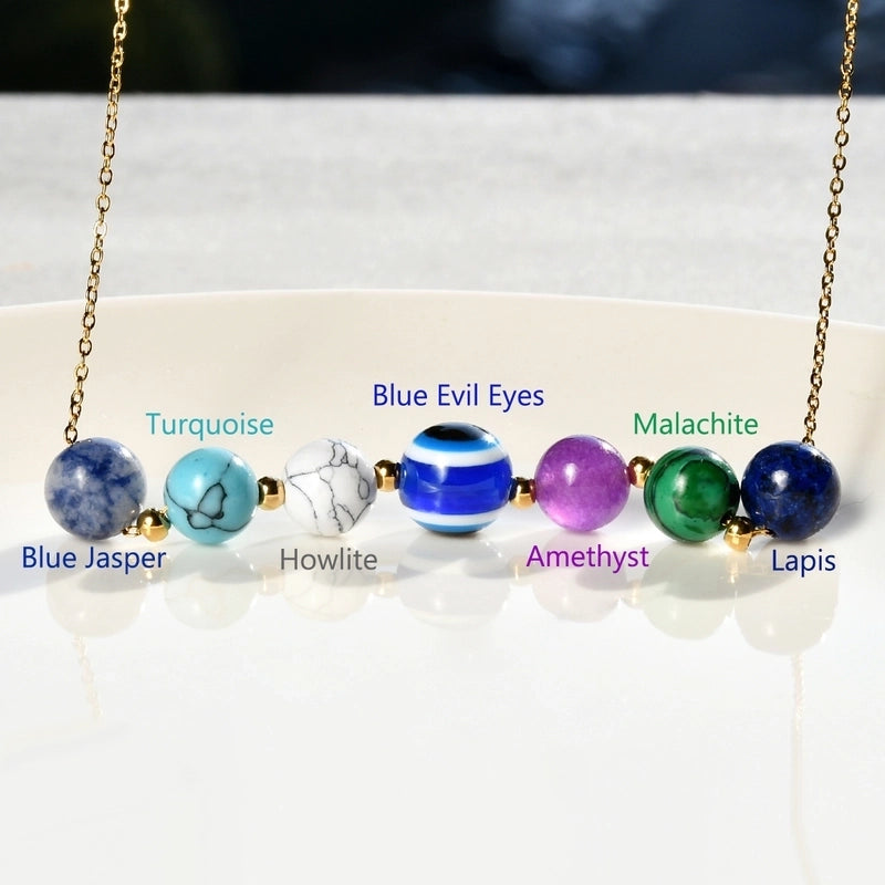 Vintage Style Color Block Stainless Steel Artificial Gemstones Natural Stone Gold Plated Pendant Necklace In Bulk3