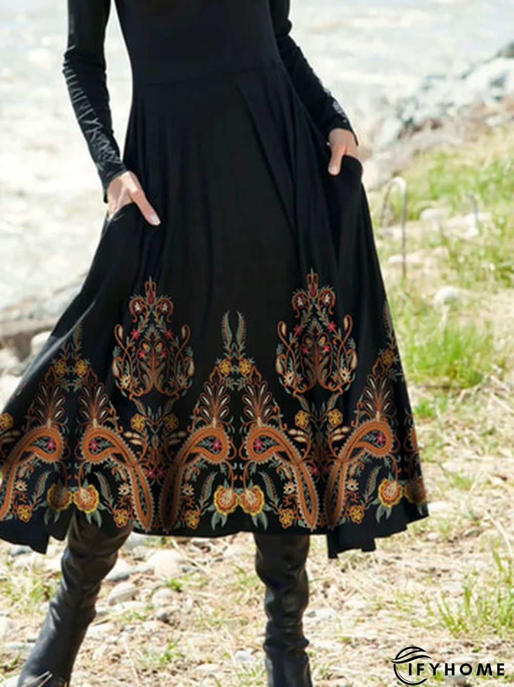 Loose Ethnic Crew Neck Dress | IFYHOME