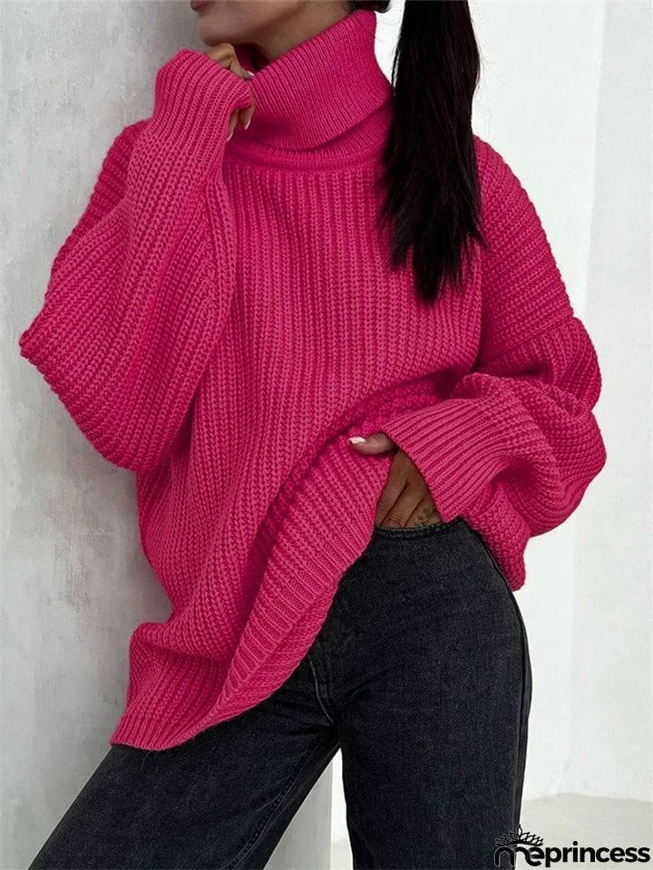 Thick Casual Turtleneck Solid Color Knitted Sweater