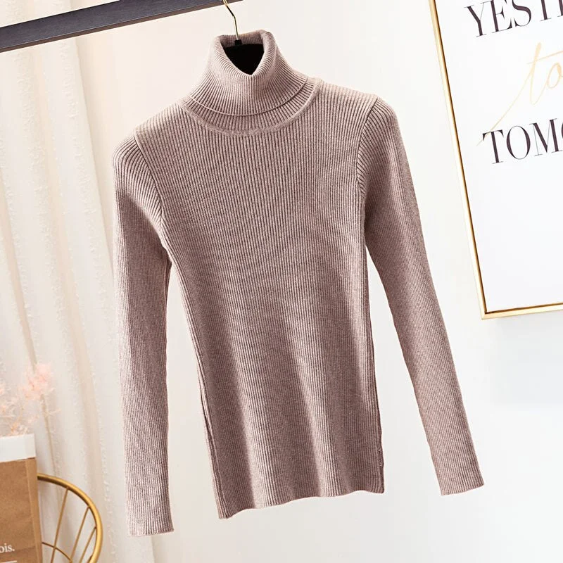 2020 Autumn Winter Thick Sweater Women Knitted Ribbed Pullover Sweater Long Sleeve Turtleneck Slim Jumper Soft Warm Pull Femme