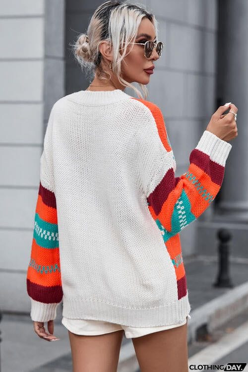 Striped Round Neck Long Sleeve Sweater