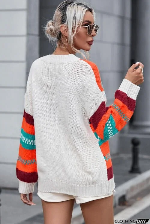 Striped Round Neck Long Sleeve Sweater