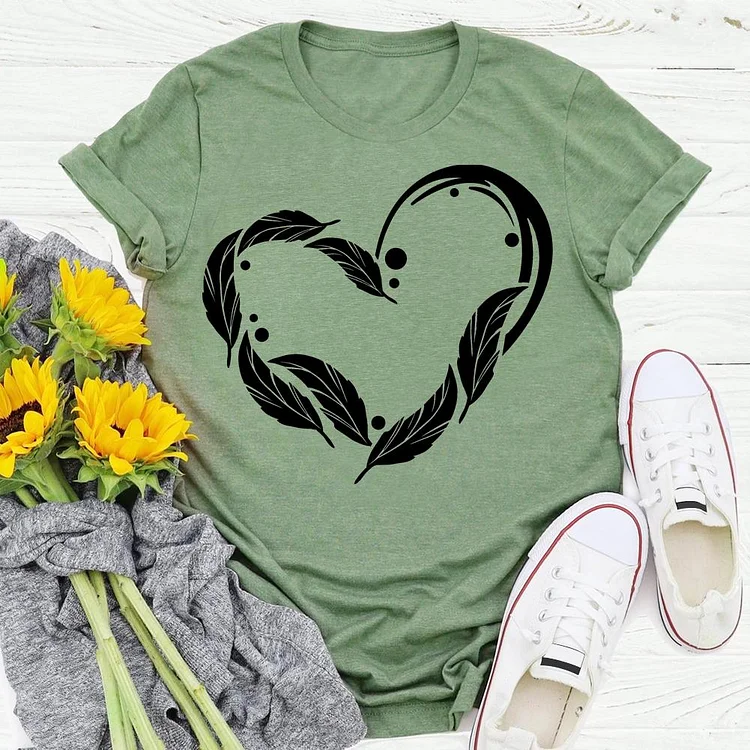 feather heart T-shirt Tee -04342-Annaletters