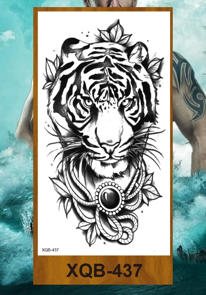 Temporary Tattoo Stickers Men Women Adult Girl Chest Flower Arm Leg Fake Tatoo Semi Permanent Tiger Wolf Beauty & Beast Body Art
