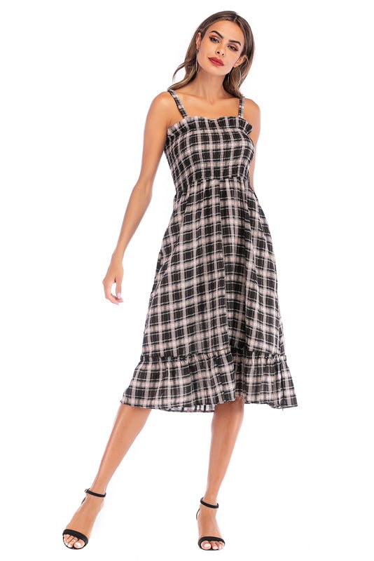 Vintage Gingham Ruffle Trim Shirred Dress - Shop Trendy Women's Clothing | LoverChic