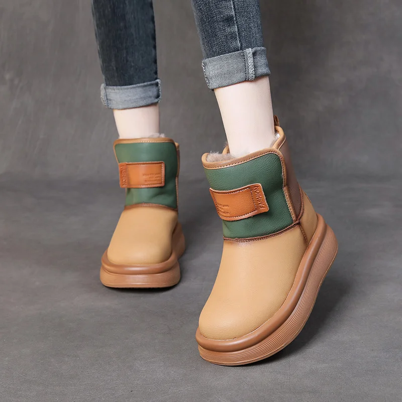 Yyvonne Warm Snow Boots Winter New Fashion Color High-Sleeve Thick-Soled Cotton Shoe Sleeve Imitation Wool Leather Boots