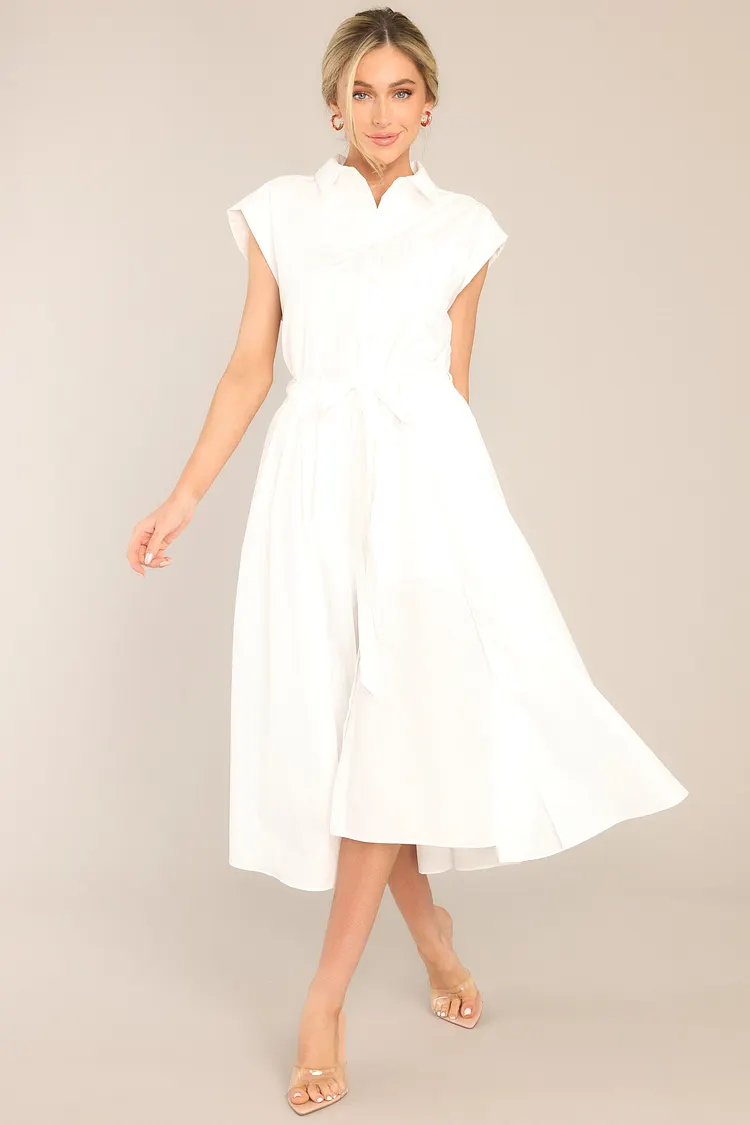 Memories That Last White Button Front Midi Dress
