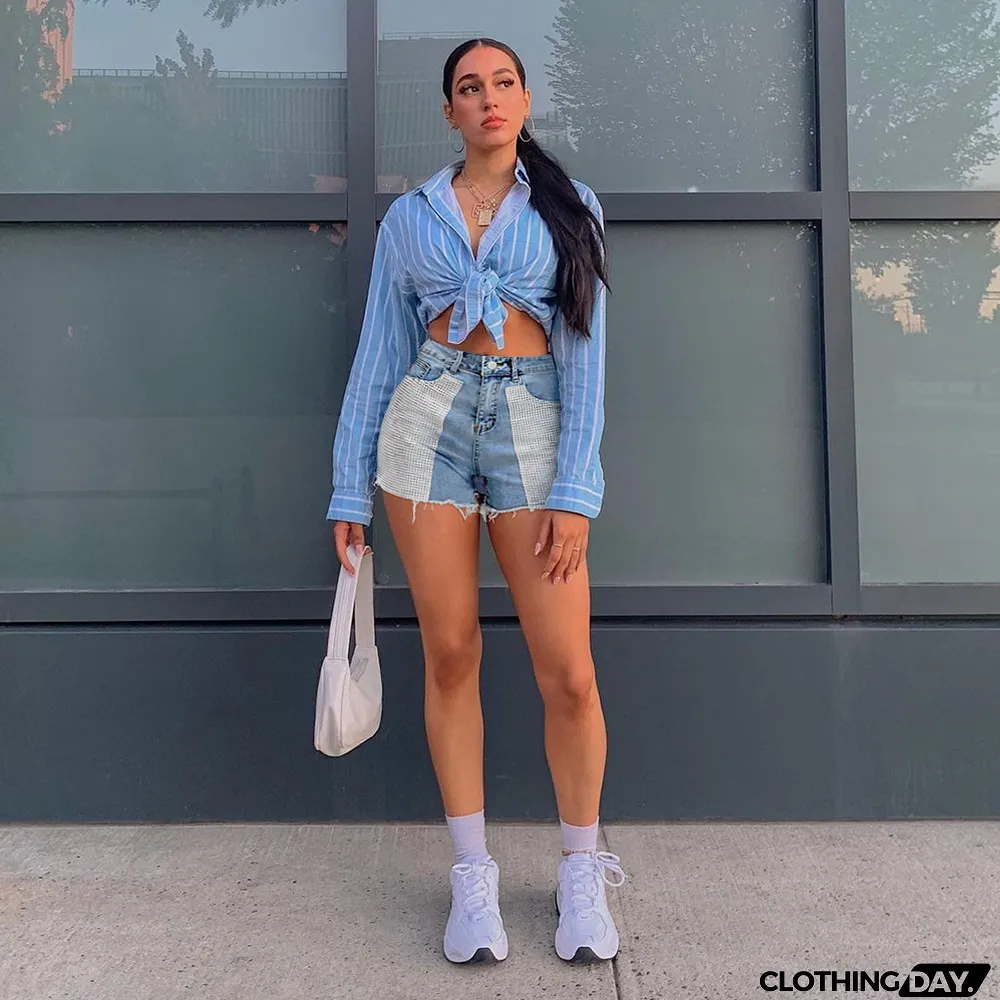 Women Street Trend Patchwork Denim Shorts