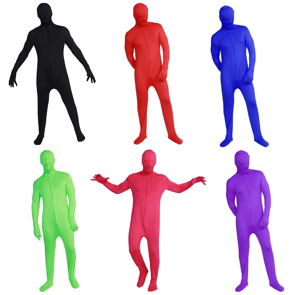 

Men Solid Color Jumpsuit Halloween Cosplay Costume Invisible Tight Bodysuit, Red, 501 Original