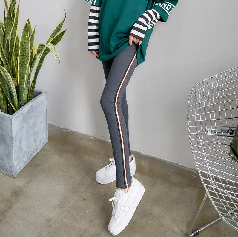 CUHAKCI Sportwear Leggins  Gym Fitness Side Stripe  Women's Active Quick Drying Casual Pants Gray Cotton Trousers