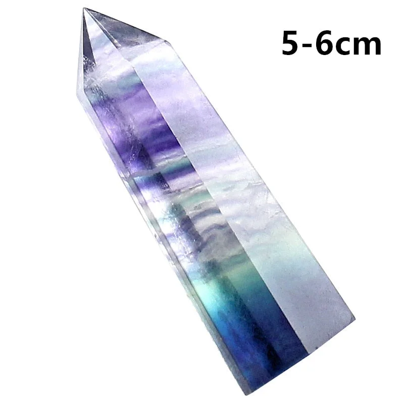 Natural Fluorite Crystal Colorful Striped Fluorite Quartz Mineral Stone Point Hexagonal Wand Treatment Healing Stone Home Decor