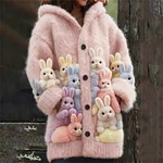 Lovely Crowded Colorful Fuzzy Bunny Cozy Hooded Cardigan - Image 2