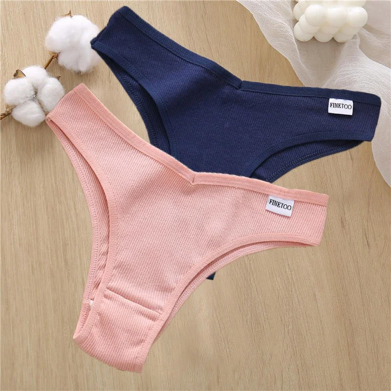 2PCS/Set Sexy Lingerie Cotton Panties Women Underwear Briefs Female Underpants Pantys Tangas Thong Panties Bikini Solid Color