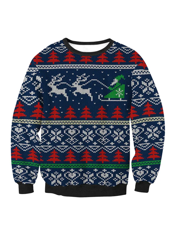 pullover sweater women santa elk long sleeve round neck loose top Flusfy