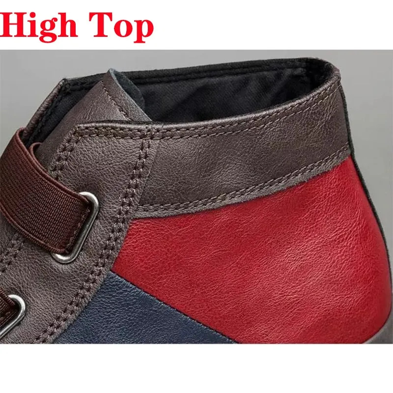 2021 New Men Leather Shoes High Top Sneakers Mix-color Leather Casual Shoes Men's Loafers Fashion Designer Luxury Mocassin Homme