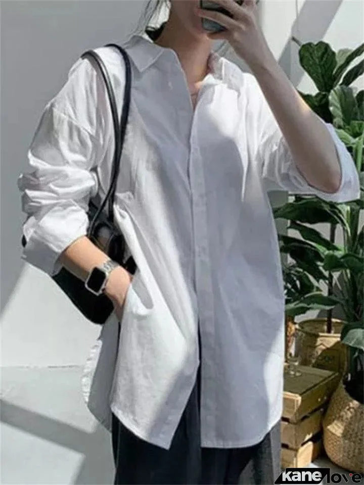 Trendy Lapel Long Sleeve Holiday All Match Ladies Blouses