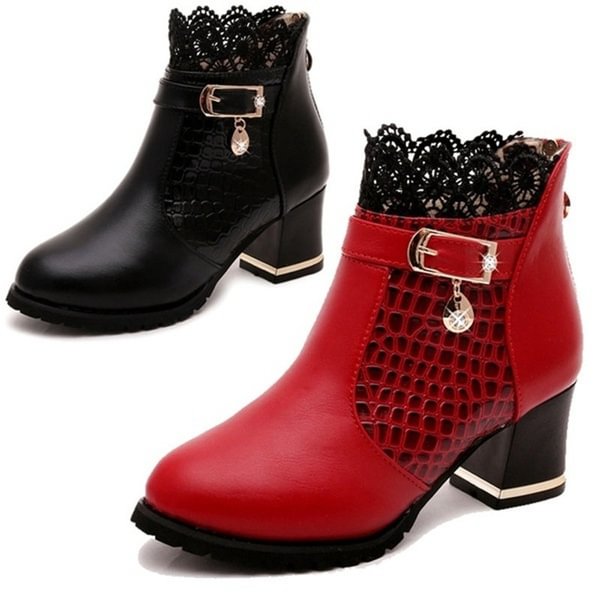 Women Fashion Leather Boots Female Short Boots Ankle Boots Botas Feminina Fall/winter Fashion High Heel Boots Thick Heel Booties - Shop Trendy Women's Fashion | TeeYours