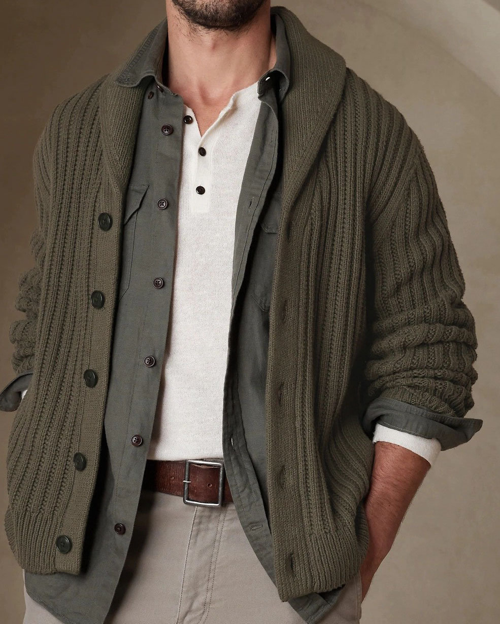 Men's Lapel Long Sleeve Knitted Sweater Jacket
