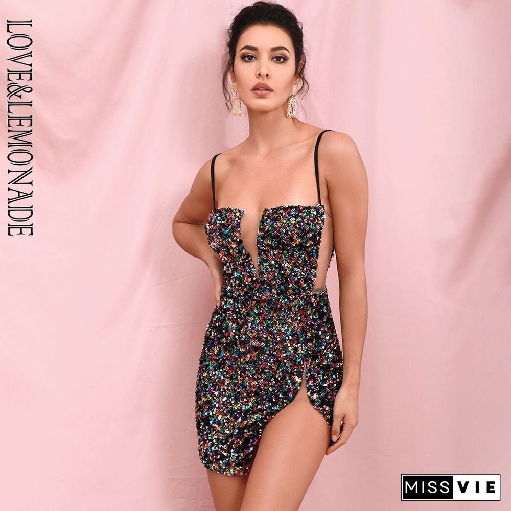 Sexy Tube Top Black Cut Out Stretch Sequin Bodycon Party Mini Dress LM82289