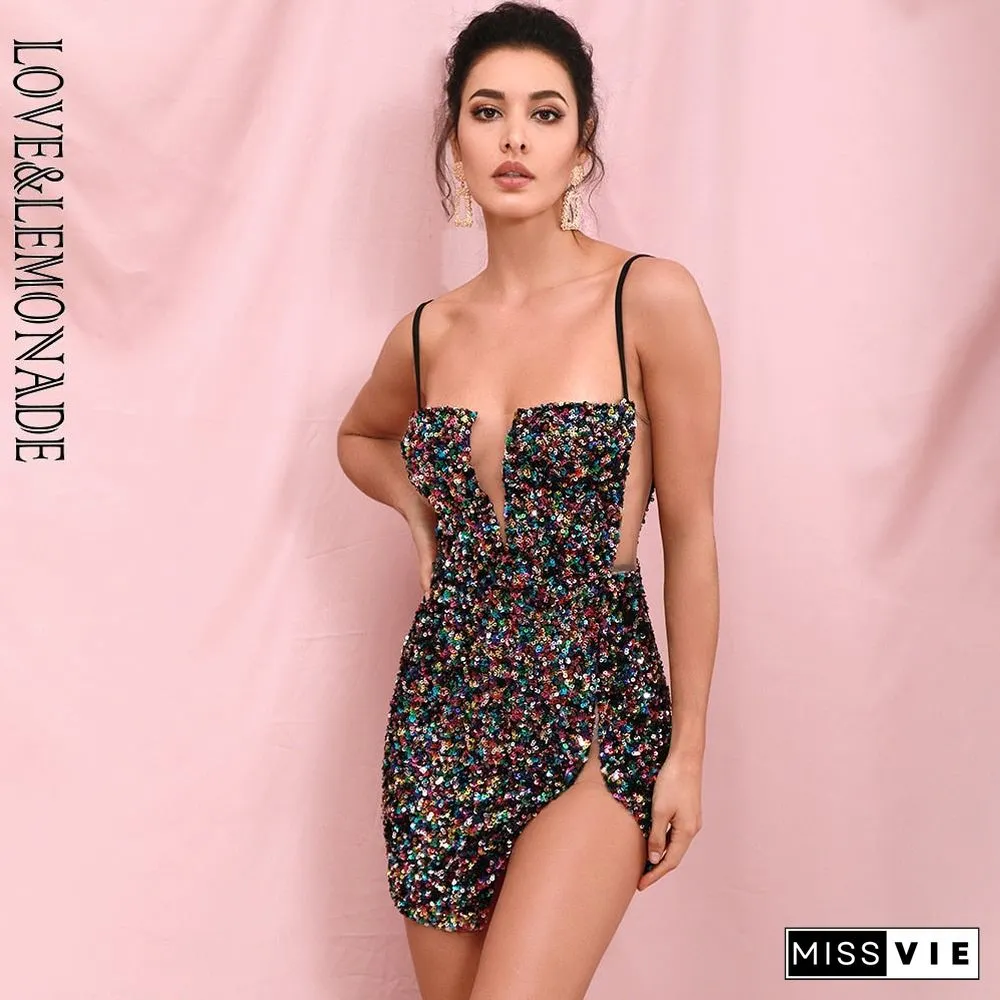 Sexy Tube Top Black Cut Out Stretch Sequin Bodycon Party Mini Dress LM82289